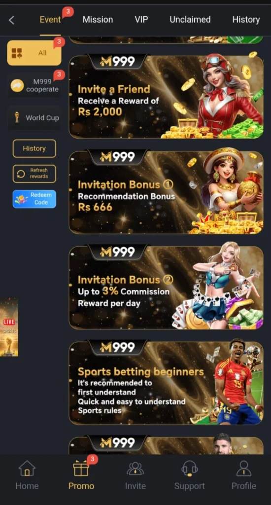 M999 game invite and other bonuses