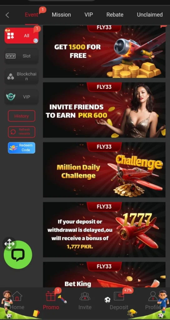 FLY33 game events and bonuses